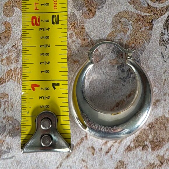 Authentic Tiffany & Co. Sterling Silver Crescent Hoop Earrings .925 – Signed - Picture 6 of 7